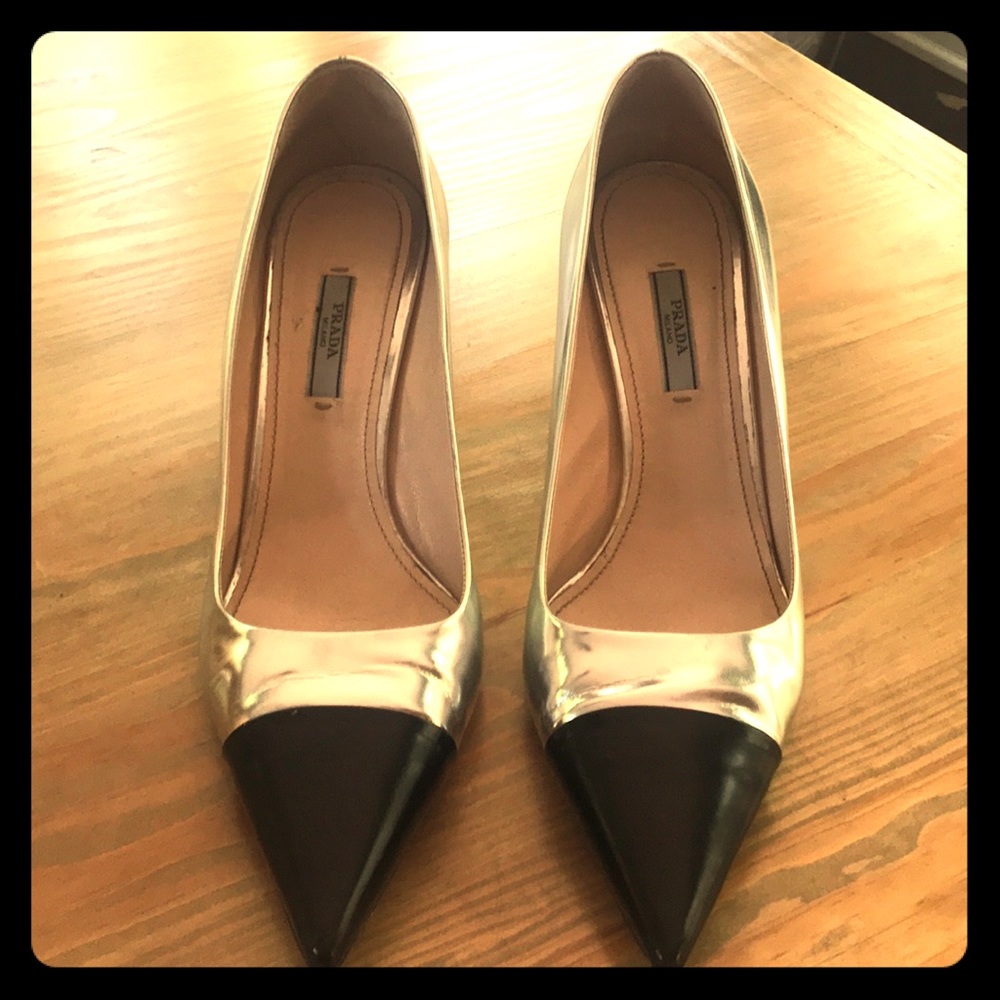 Prada Silver and Black Heels Authentic